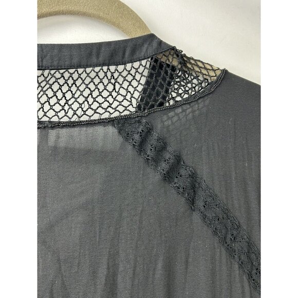Free People Womens Blouse Medium Black Peasant Boho Top Crochet Lace Up Tunic - Picture 13 of 15